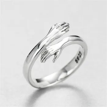 Creatieve Liefde Knuffel Zilver Kleur Ring Mode Dame Open Ring Sieraden Geschenken Voor Liefhebbers