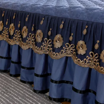 Pamučna cvjetne čipke Suknja-krevet od 3 predmeta, Gustu Koprenu kraljevske veličine, Glatke, Kao što su Mlijeko, Protuklizni Zaštitna Torbica s Наволочкой