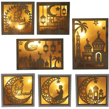 Eid Mubarak ukras Drvene Led Svjetiljka Dom za vješanje fenjera Obrt večernje Dekor Ramazan Karim Islam Suvenir Darove kurban Bajram