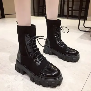 Crne ženske cipele sa čarapama, Novo 2020 godine, cipele u stilu punk i gotičkom stilu, Čizme, Cipele na Platformu Ženske Bijele Cipele s vrhom
