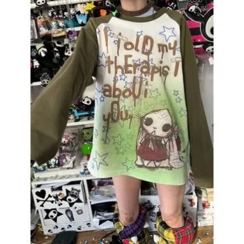 Y2k Odjeća Estetski Sudadera Gotička Ulični Punk Veste S Po Cijeloj Površini Grafiti Ženska Grunge Anime Majica Unisex Top Free T-Shirt