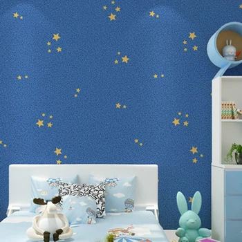 Plava Pozadina sa Crtani Zvijezda, Spavaća soba, Dječja Soba, Netkani Desktop, Moderne 3D Reljefni Ekološki Papel De Parede Infantil