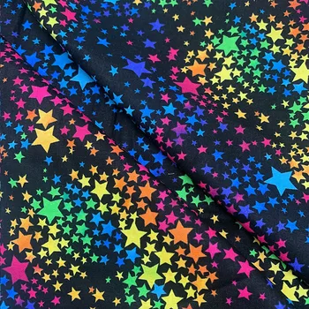 Lijepa Pamučna Tkanina Crna Donja Boja Zvijezde Uzorak Digitalni Tisak Set Materijal DIY Kućni Šarenilo Haljina Odijevanje