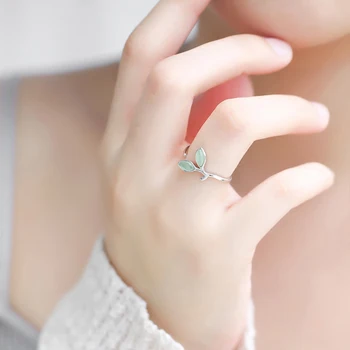 925 Sterling Srebra List Stabla Otvoreni Prsten Za Žene Moda Dama Spriječiti Alergiju Sterling srebro nakit-nakit